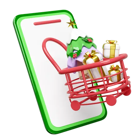 Smartphone com carrinho de compras  3D Illustration