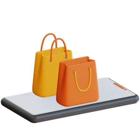 Smartphone com sacolas de compras  3D Icon