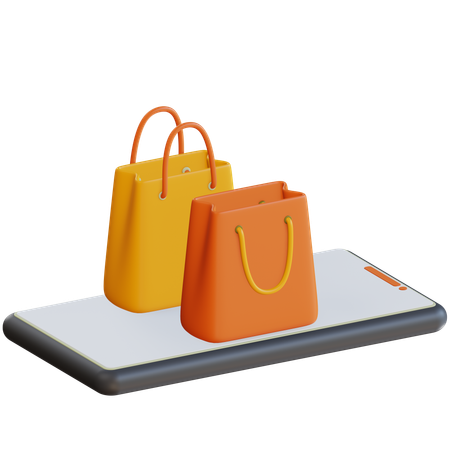 Teléfono inteligente con bolsas de compras  3D Icon