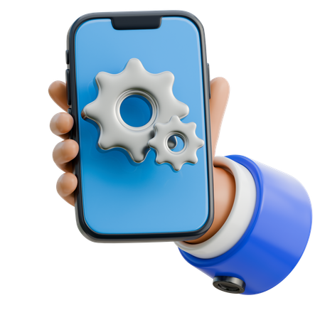 Mano sosteniendo un teléfono inteligente con un icono de engranaje de configuración  3D Icon