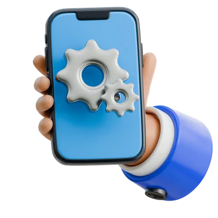 Mano sosteniendo un teléfono inteligente con un icono de engranaje de configuración  3D Icon