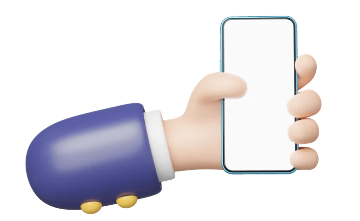 Mao Humana 3 D Segurando O Icone Do Telefone Movel Empresario Vestindo Terno Com Tela Branca Em Branco Do Smartphone Flutuando Isolada Espaco De Maquete Para Aplicacao De Exibicao Estilo De Desenho Animado De Negocios Renderizacao De Icone 3 D 3D Icon