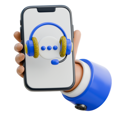 Mano que sostiene un teléfono inteligente con un icono de soporte de chat en vivo  3D Icon
