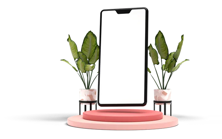 Smartphone mit Podium mit leerem Raum  3D Illustration