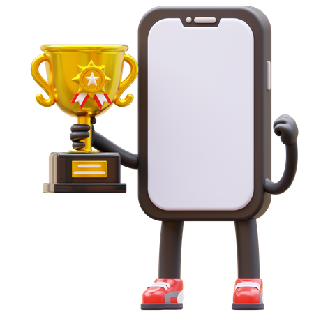 Troféu de posse de personagem de smartphone  3D Illustration