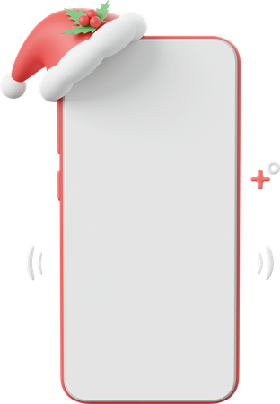 Smartphone With Santa Claus Hat  3D Icon