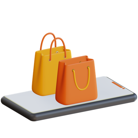 Smartphone With Shopping Bags  3D Icon