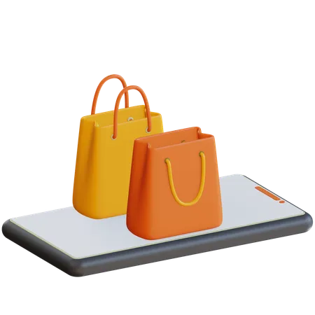 3 D Smartphone With Shopping Bags Illustration 3D Icon
