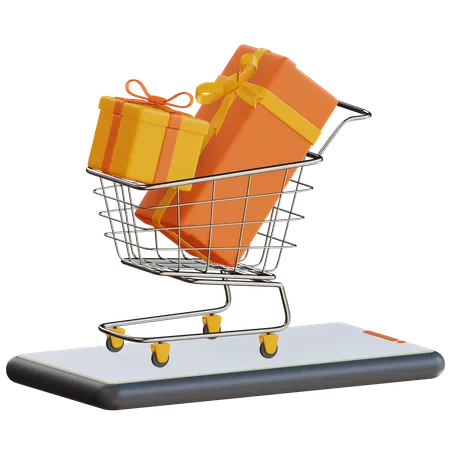 Smartphone With Shopping Cart  3D Icon