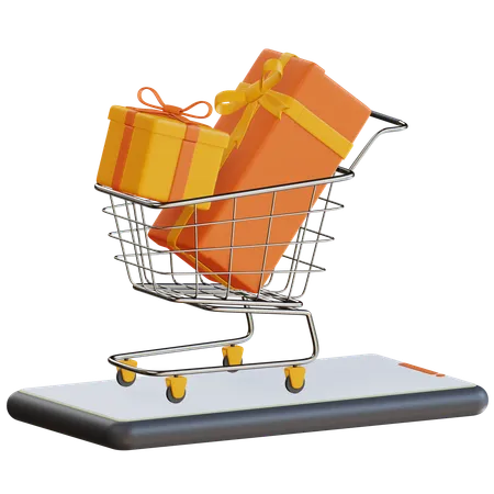 3 D Smartphone With Shopping Cart Illustration 3D Icon