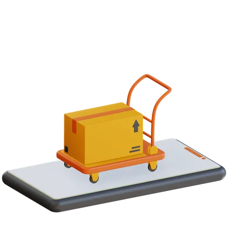 Smartphone With Trolley And Package Box  3D Icon