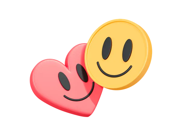 3 D Smile And Heart Smile Face Good Vibes Love And Positive Emotion Trendy Girly Emoji 3D Icon