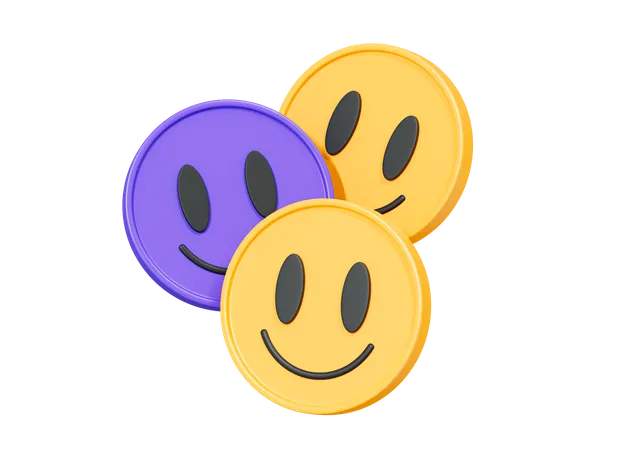3 D Smile Faces Retro Sticker Style 90 S Good Vibes And Positive Emotions Trendy Happy And Cool Emoji Yellow And Purple Cartoon Creative Design Icon Isolated On White Background 3 D Rendering 3D Icon