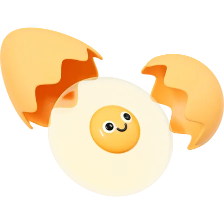 Smile Fried Egg with Eggshell  3D Icon