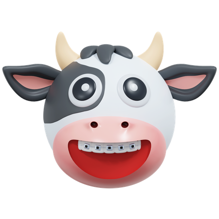 Smile With Tooth Braces Cow  3D Icon