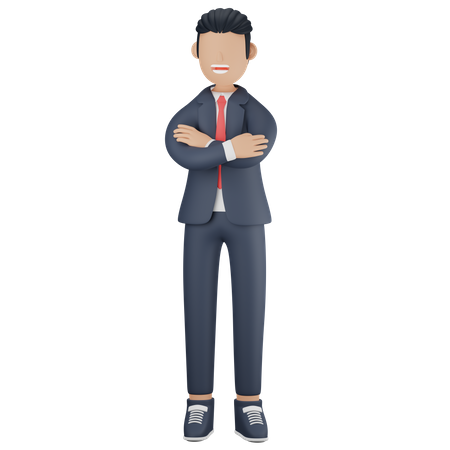 Smiling businessman standing with arms folded 3D Illustration
