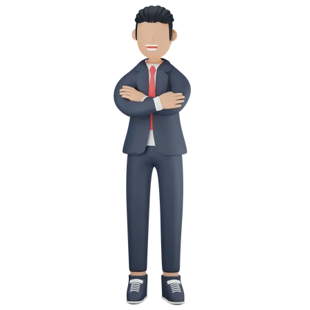 Smiling businessman standing with arms folded  3D Illustration
