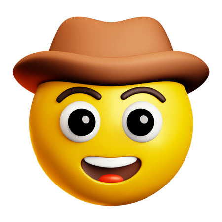 Smiling Cowboy With Brown Hat  3D Icon