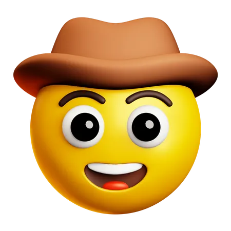 Smiling Cowboy With Brown Hat  3D Icon