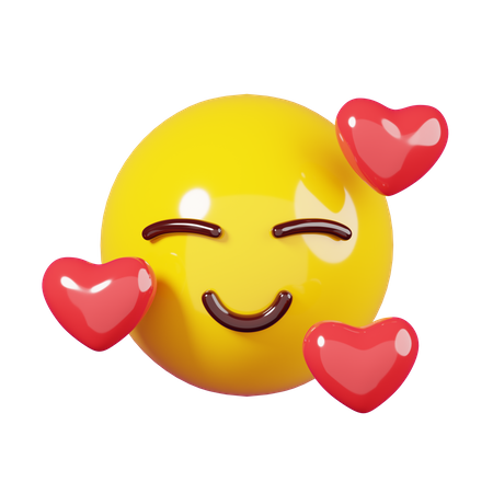 Smiling With Hearts Love Emoji 3D Illustration