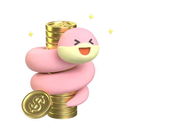 Snake With Coins  3D Icon