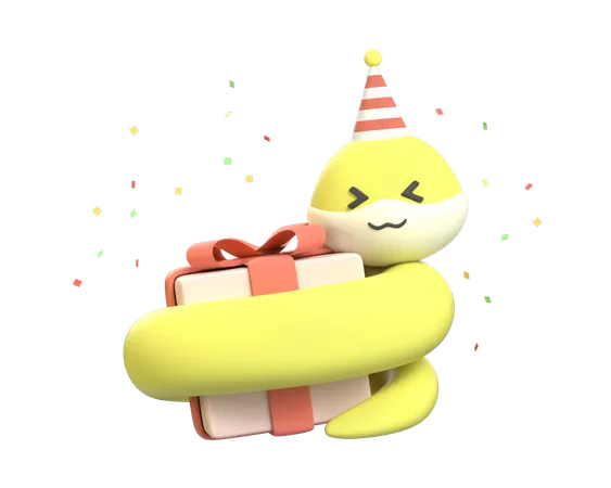 Snake With Gift  3D Icon