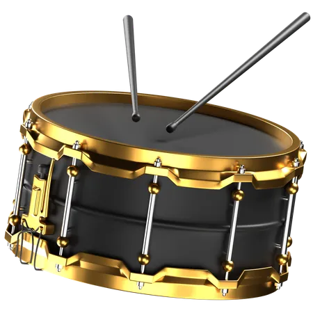 3 D Illustration Of A Black And Gold Snare Drum 3D Icon