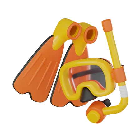 Flippers Glasses And A Snorkel Ideal For Adventurers Seeking Underwater Exploration And Diving Escapades 3 D Render Illustration 3D Icon