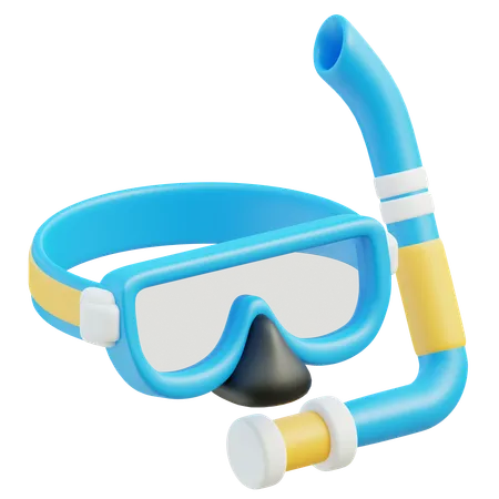 3 D Blue Snorkeling Mask With Yellow Accents And Snorkel Tube 3D Icon