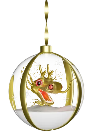 3 D Snow Ball Ornaments Glass Transparent With Gold Dragon Head Chinese New Year 2024 Capricorn 3 D Render Illustration 3D Icon