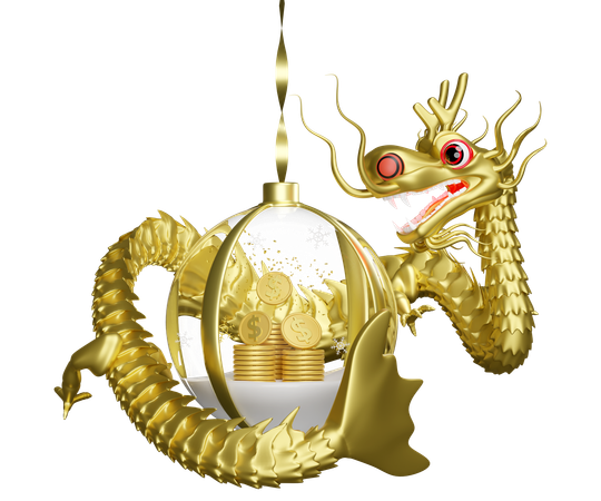 Snow Ball With Gold Dragon  3D Icon