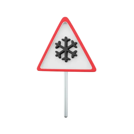 3 D Render Illustration Of Triangle Road Sign For Cold Icon 3 D Render Snow Road Sign Icon On White Background 3D Icon