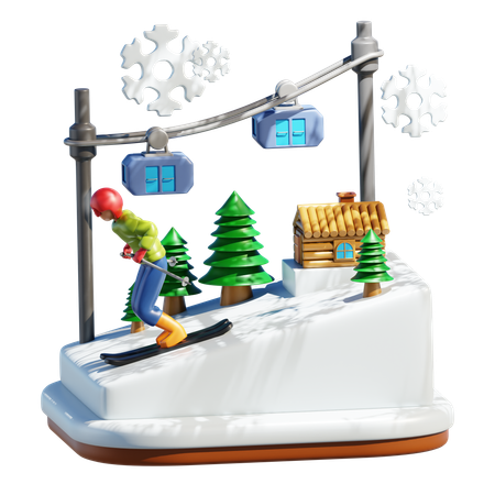 Snow Boarding  3D Icon