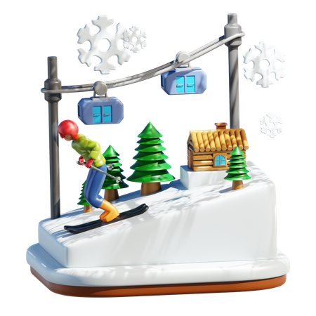 Snow Boarding  3D Illustration