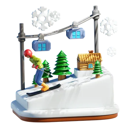 Snow Boarding  3D Illustration