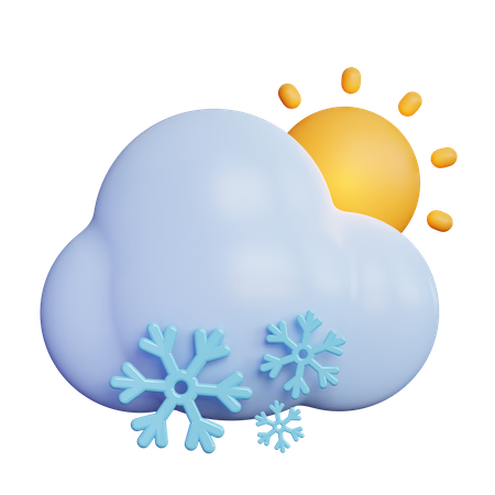 Snow Cloud With Sun  3D Icon