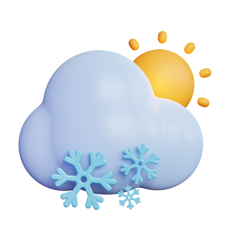 Snow Cloud With Sun  3D Icon