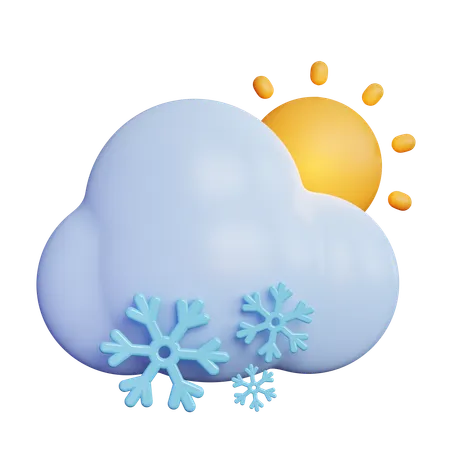 Snow Cloud With Sun  3D Icon