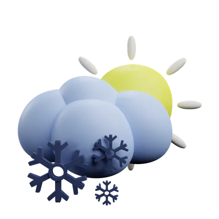 Snow cloud with sun  3D Icon