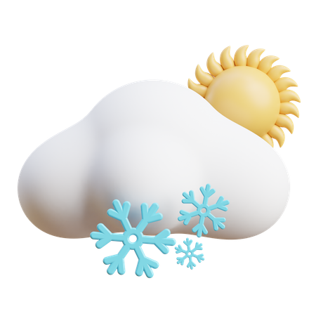 Snow Cloud With Sun  3D Icon