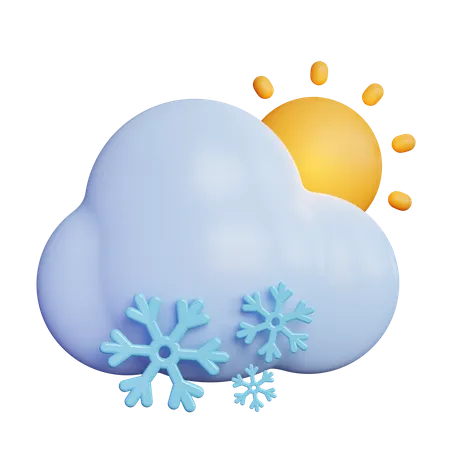 Snow Cloud With Sun 3D Icon