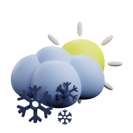 Snow cloud with sun 3D Icon