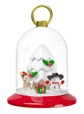 Snow Globe Christmas Decorative Glass Transparent With Snowman Pine Tree Reindeer Snowflake Gift Box Merry Christmas And Happy New Year 3 D Render Illustration 3D Illustration