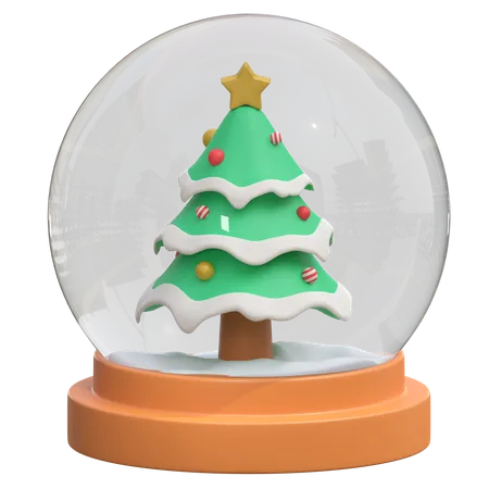 Snowy Crystal Ball Toy Winter Pine Tree Christmas 3 D Icon Illustration 3D Icon