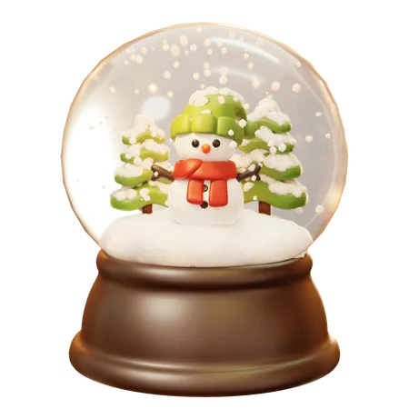 3 D Cute Cartoon Glass Snow Globe Christmas Balls With Snowman And Tree Winter Holiday Seoson Travel Camping Or House New Year Christmas Concept Happy New Year Decoration Greeting Card Merry Christmas Holiday New Year And Xmas Celebration 3D Icon