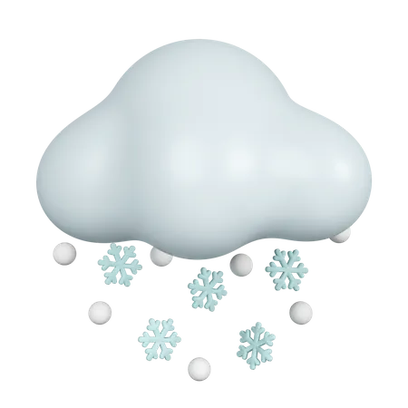 3 D Weather Cloud With Snow And Snowflakes Snowy Day Icon Isolated On Gray Background 3 D Rendering Illustration Clipping Path 3D Icon