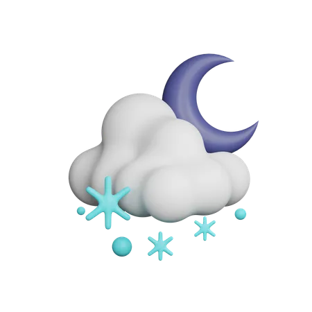 Snowfall at Night with Half Moon  3D Icon