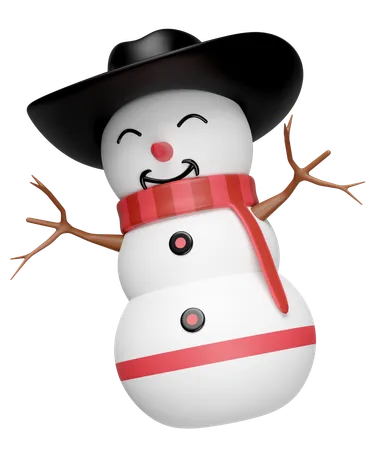 3 D Snowman With Cowboy Hat Scarf Isolated Merry Christmas And Festive New Year 3 D Render Illustration 3D Icon