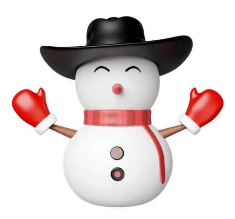 3 D Snowman With Cowboy Hat Warm Mittens Scarf Isolated Merry Christmas And Festive New Year 3 D Render Illustration 3D Icon