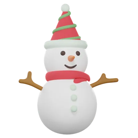 3 D Cute Snowman With Xmas Hat Illustration Of The Snowman Wearing A Red Muffler And Santa Hat 3D Icon